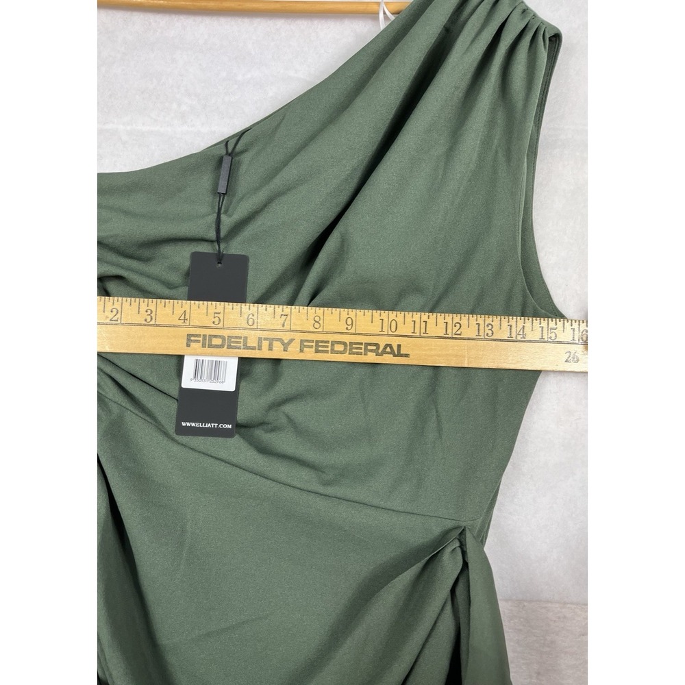 Elliatt Society One Shoulder Ruched Mini Dress Olive Green NWT Size M - Picture 7 of 12
